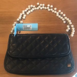 Marciano Black Quilted Leather Pearl Chain Bag